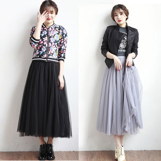 Yarn Skirt Half-length Skirt Female High Waist Mid-length A-line Skirt Mesh Skirt