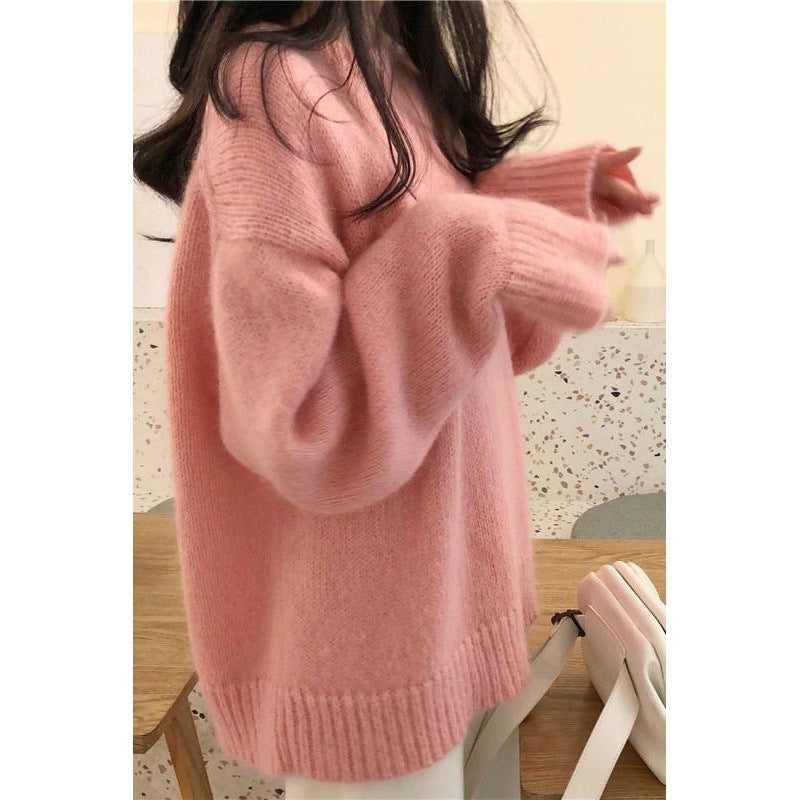 Super Fairy Milky Yellow Mohair Pullover Sweater For Women