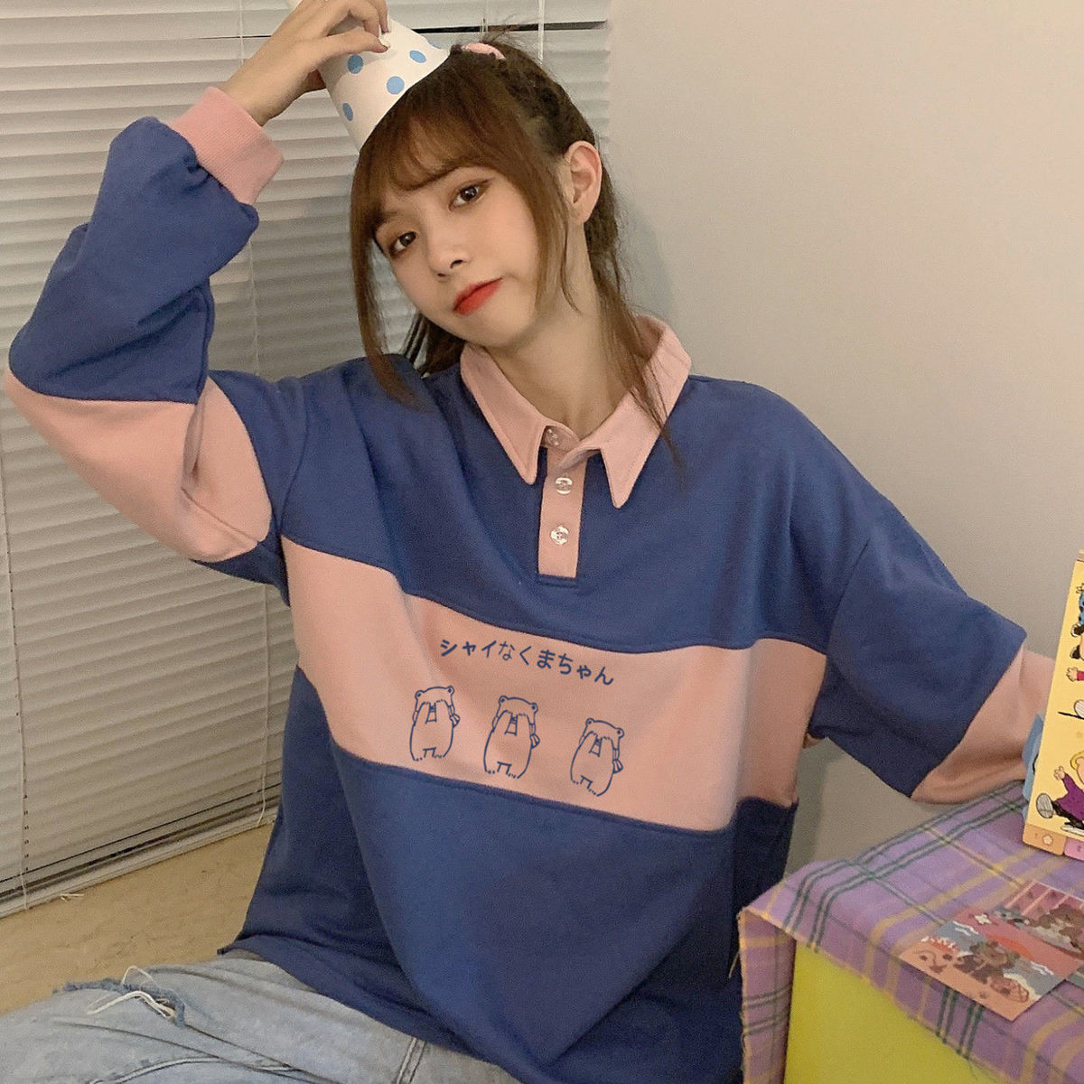 Women's Sweater Design Sense Stitching Printing Korean Loose Mid-length Coat