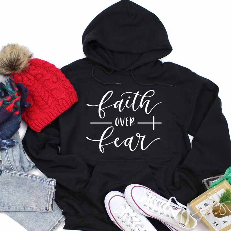 Faith Over Fear solid color hooded sweatshirt