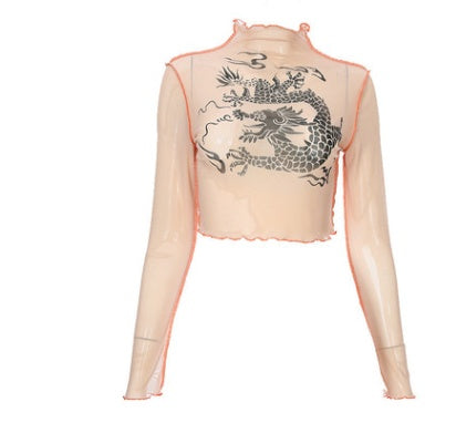 CHINESE DRAGON TURTLENECK MESH TOP