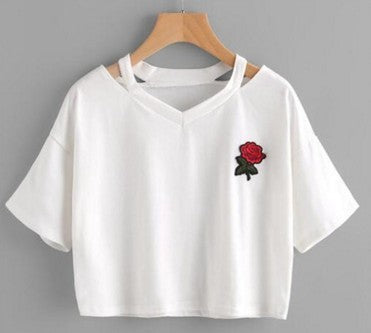 CROP TOP LA ROSE A MANCHES COURTES