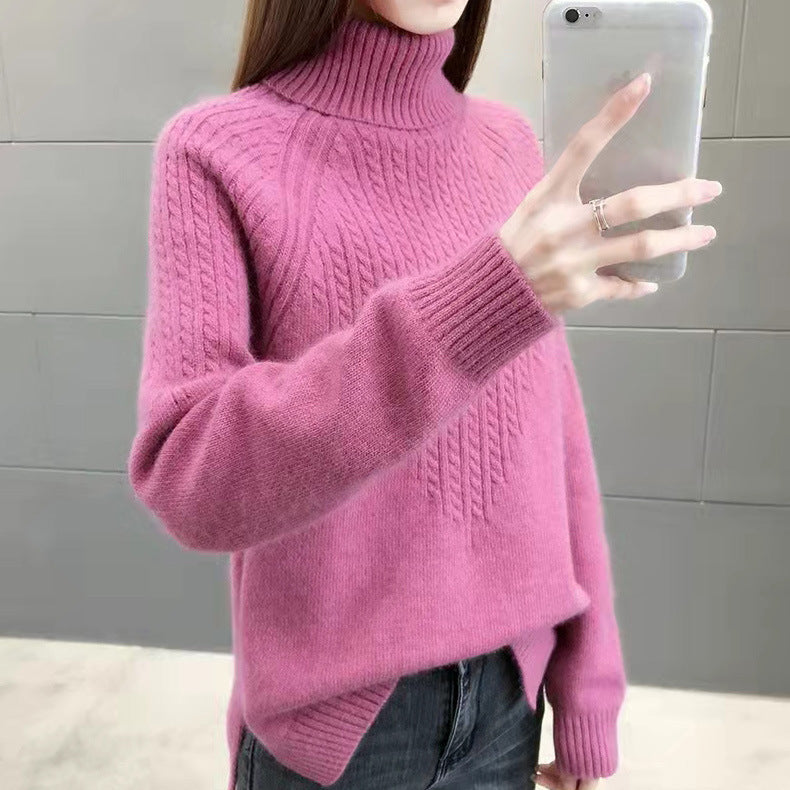 Twist High Collar Bottoming Sweater Women's Loose Solid Color Sweater