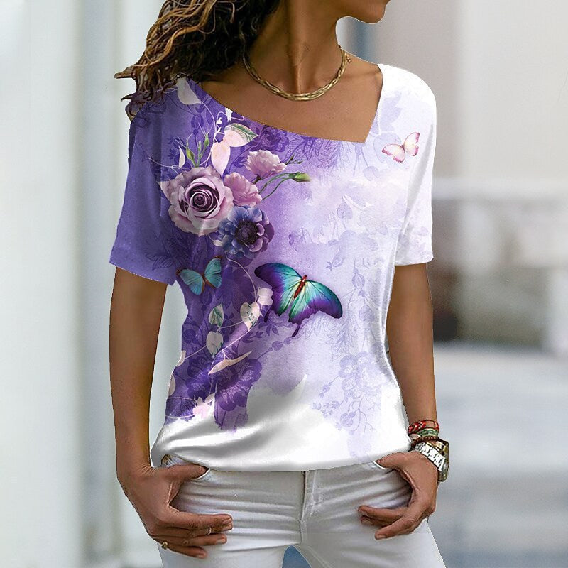 Women's Fashion Asymmetric V-neck T-shirt