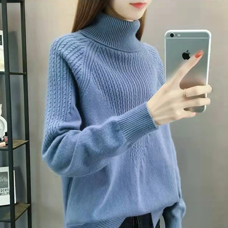 Twist High Collar Bottoming Sweater Women's Loose Solid Color Sweater