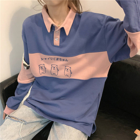 Women's Sweater Design Sense Stitching Printing Korean Loose Mid-length Coat