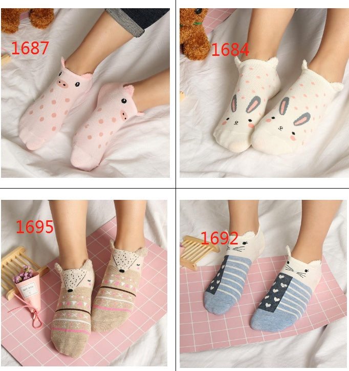 Cute Animals Cotton Short Socks Creative Cartoon Pure Socks Casual Funny Socks Spring Summer Fox Socks