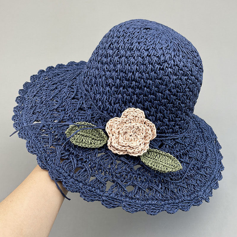 Hand-woven Summer Hat Straw Hat Female Sunshade Flower Foldable Sun Protection Sun Hat