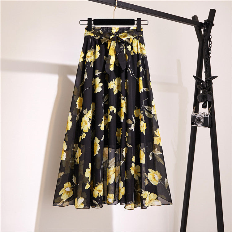 Printed Chiffon Large Skirt Mid-length Floral Bohemian