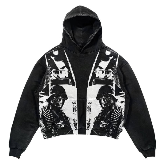 Gothic Patchwork Print High Street Loose Pullover Hoodie Sweatshirt