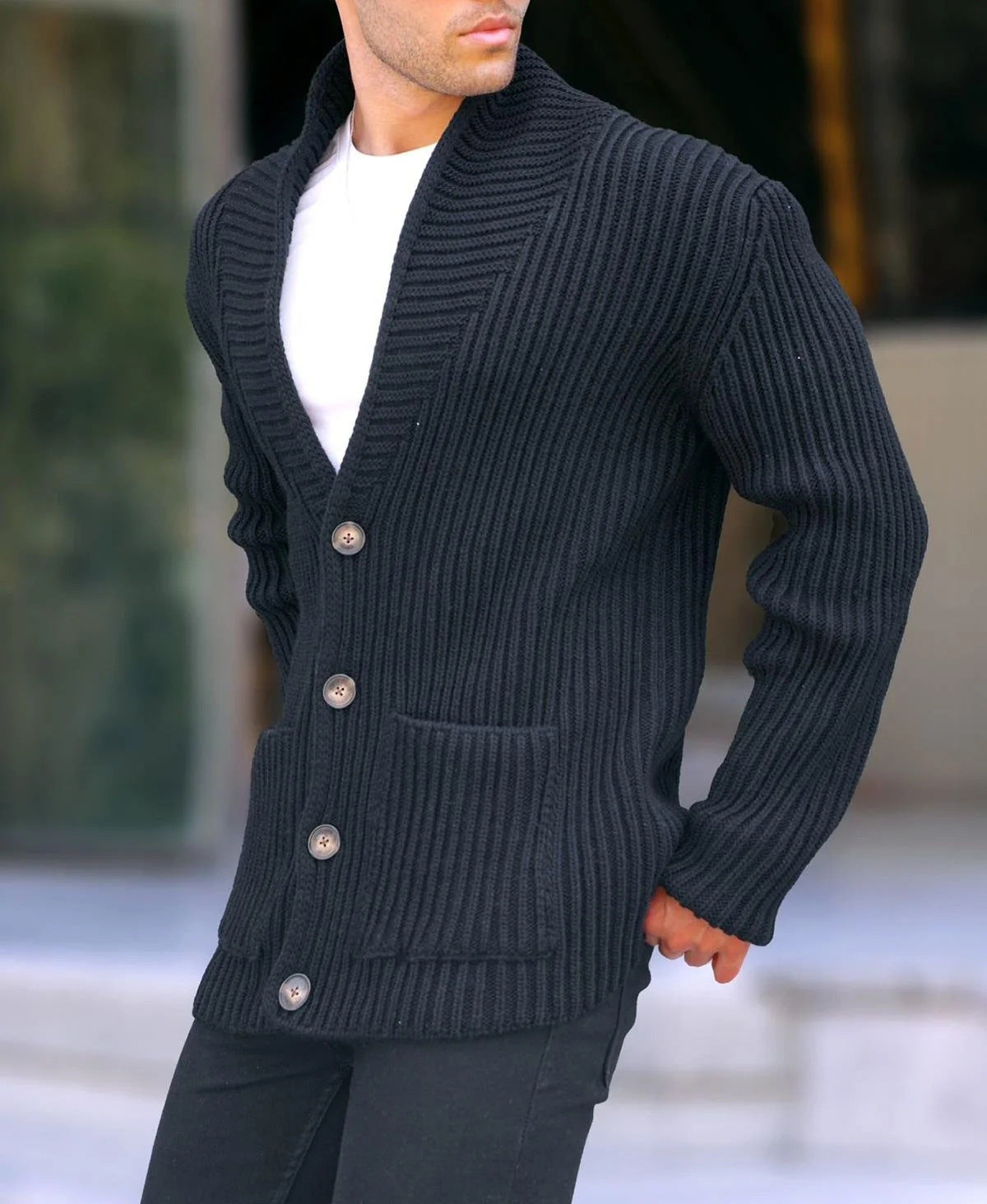 Single-breasted Long Sleeve Lapel Sweater Men's Clothing