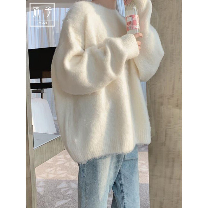 Super Fairy Milky Yellow Mohair Pullover Sweater For Women