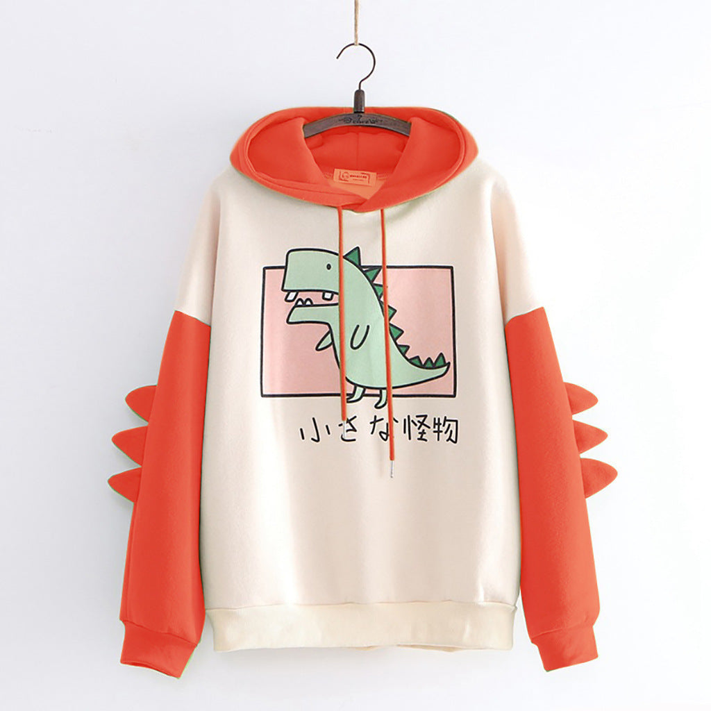 Cute Dinosaur Print Hoodie And Plush Sweatshirt