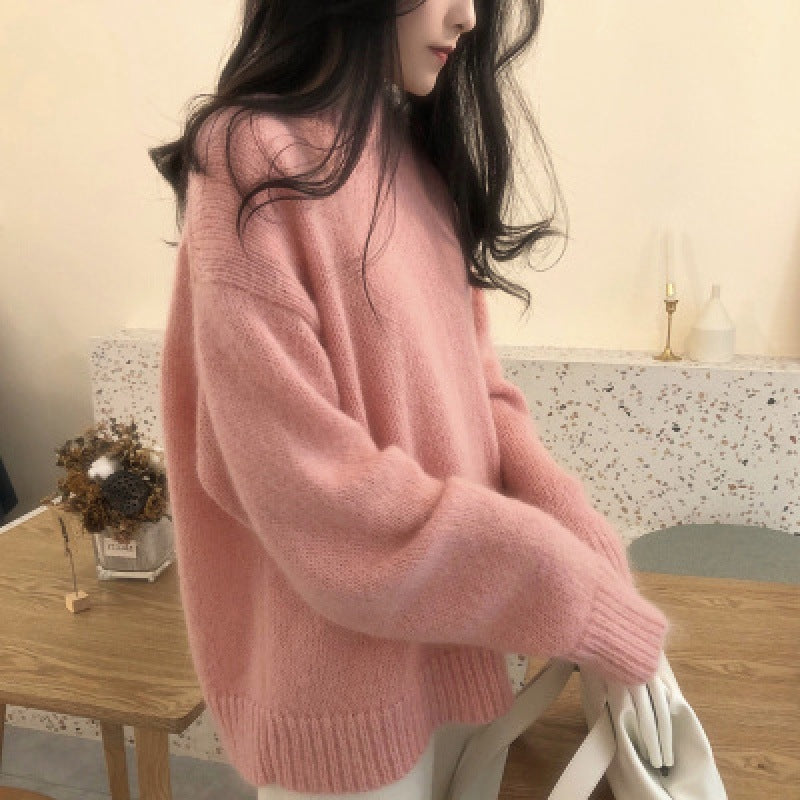 Super Fairy Milky Yellow Mohair Pullover Sweater For Women