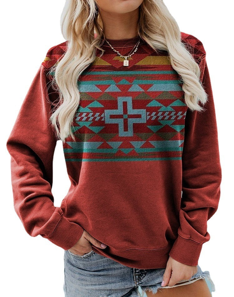 Women Pullover Sweatshirt Long Sleeve Print Crew Neck Sweatshirt