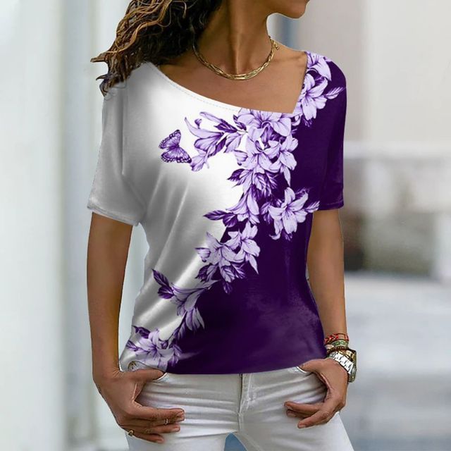 Women's Fashion Asymmetric V-neck T-shirt