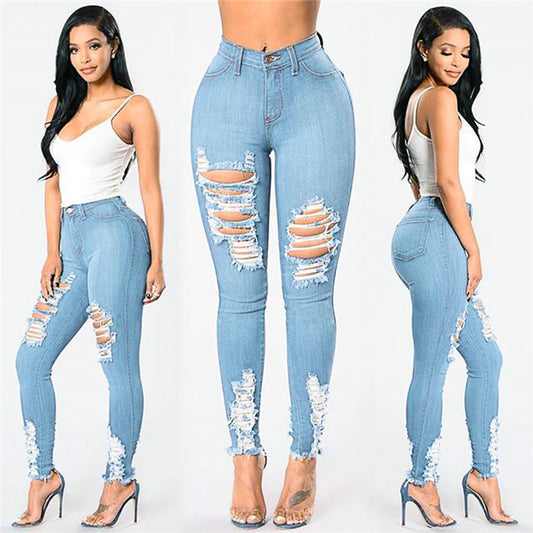 Women's Jeans Women's Ripped Elastic Feet Pants