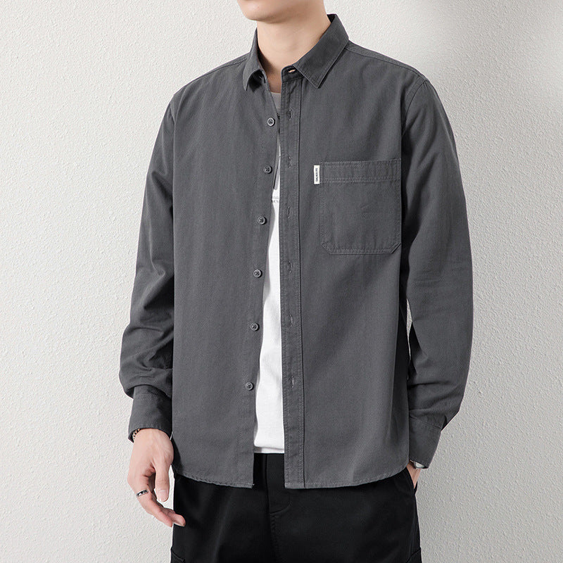 Solid Color Lapel Long Sleeve Shirt With Pockets Loose Casual Jacket Shirt Men's Tops Clothing