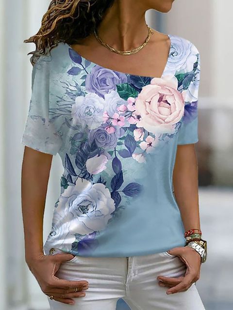 Women's Fashion Asymmetric V-neck T-shirt