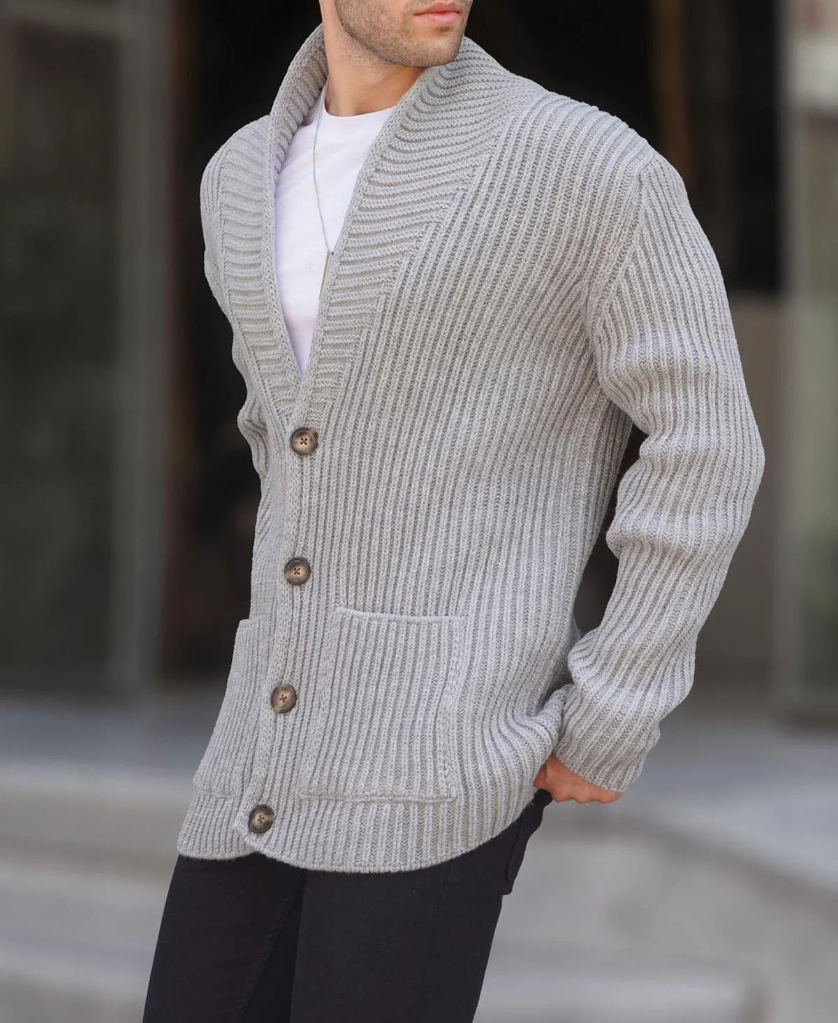 Single-breasted Long Sleeve Lapel Sweater Men's Clothing