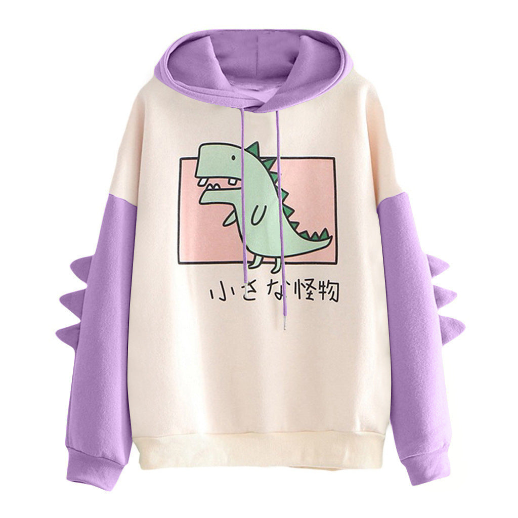 Cute Dinosaur Print Hoodie And Plush Sweatshirt