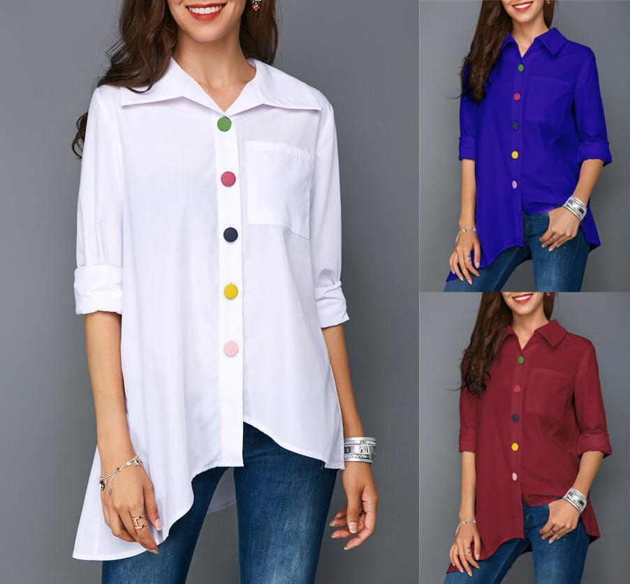 Women white shirt  colorful button simple tops