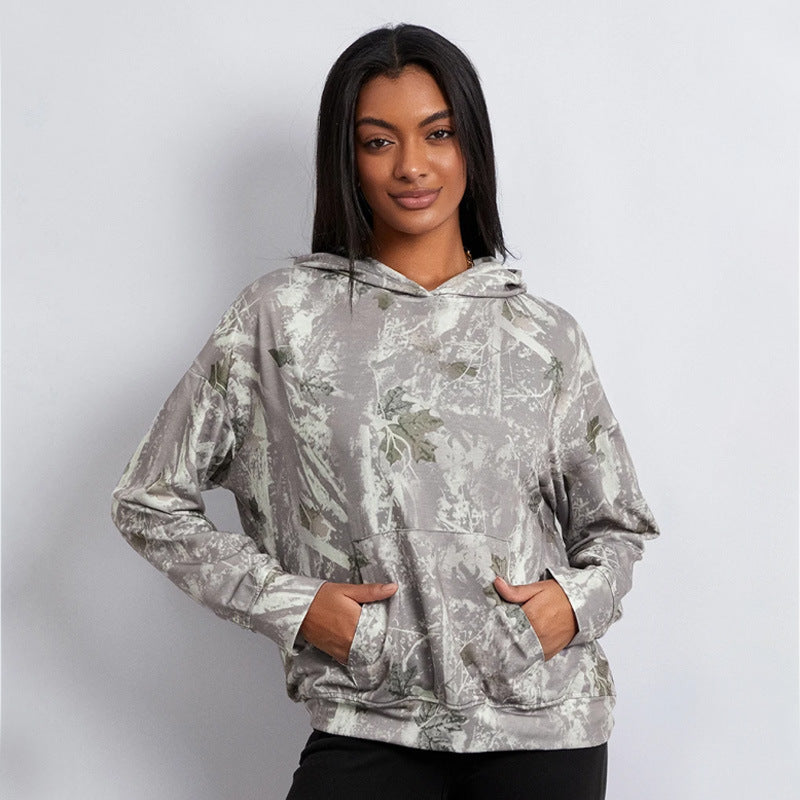 Women's Loose Camouflage Hoodie Maple Leaf Sweater