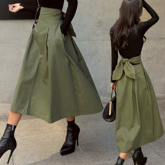 A-line Umbrella Super Fire Bow Big Swing Slim Waist Long Skirt