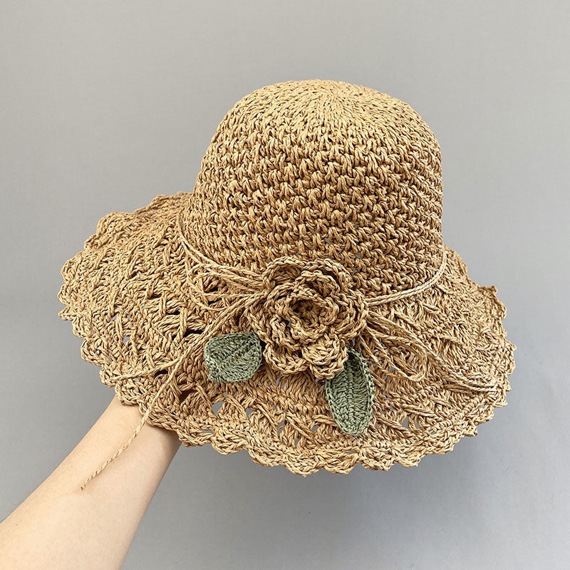 Hand-woven Summer Hat Straw Hat Female Sunshade Flower Foldable Sun Protection Sun Hat