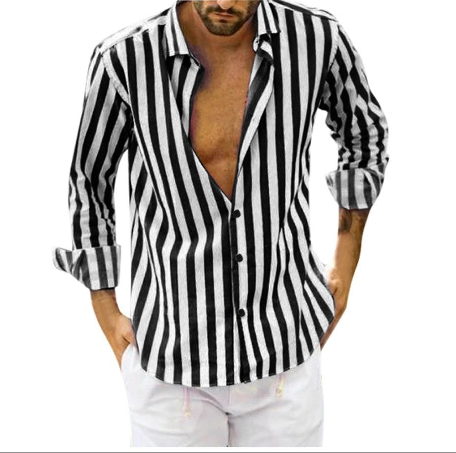 Polo Collar Stripes Shirt Loose