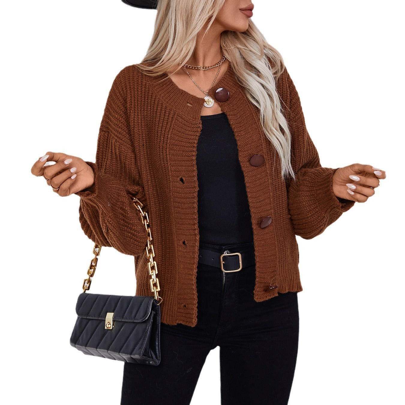 Single-breasted Knitted Women's Clothing Loose Long Sleeve Jacket