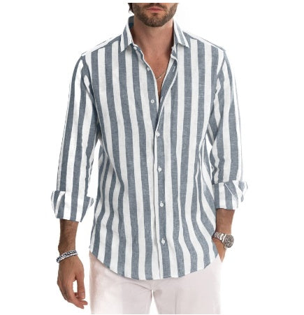 Striped Long-sleeved Casual Men's Shirt