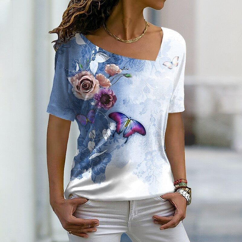 Women's Fashion Asymmetric V-neck T-shirt