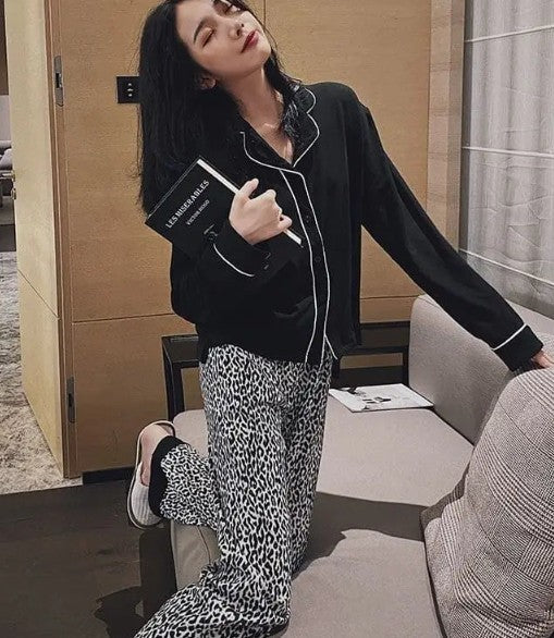 Corrugated Long-sleeved Pajamas Printed Cardigan Pajamas