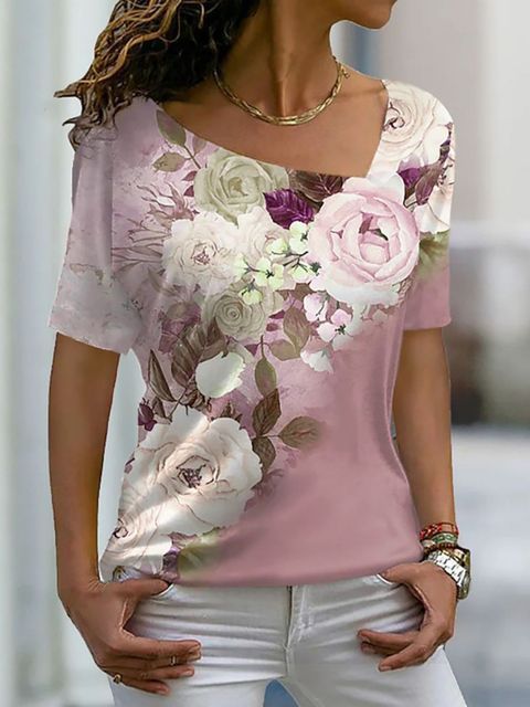 Women's Fashion Asymmetric V-neck T-shirt