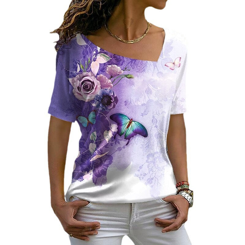 Women's Fashion Asymmetric V-neck T-shirt