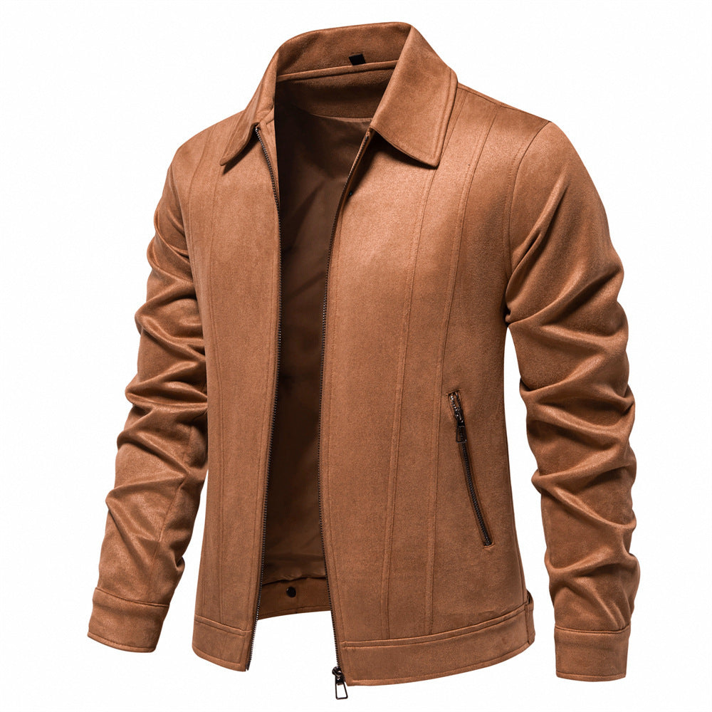 Fashion Lapel Zipper Jacket Autumn And Winter Solid Suede Coat Men's Clothing Outdoor