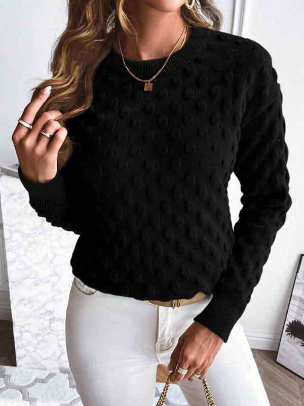 Pullover Round Neck Long Sleeves Knitwear Solid Color Top