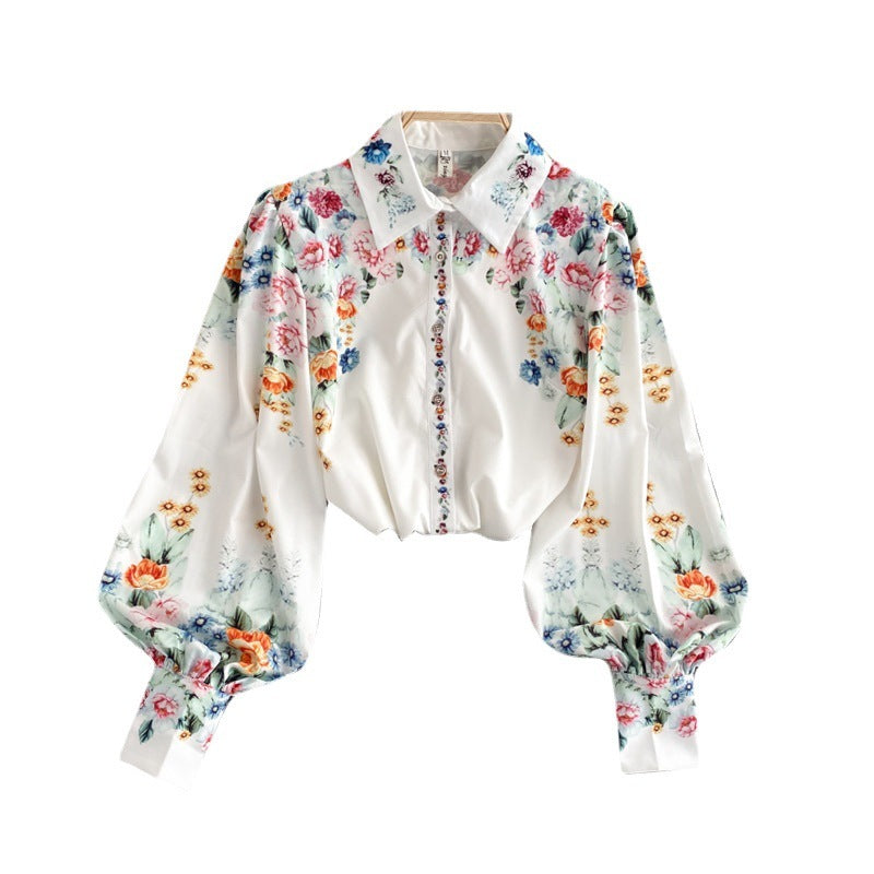 Women's Niche Print Lantern Sleeve Loose Temperament Shirt