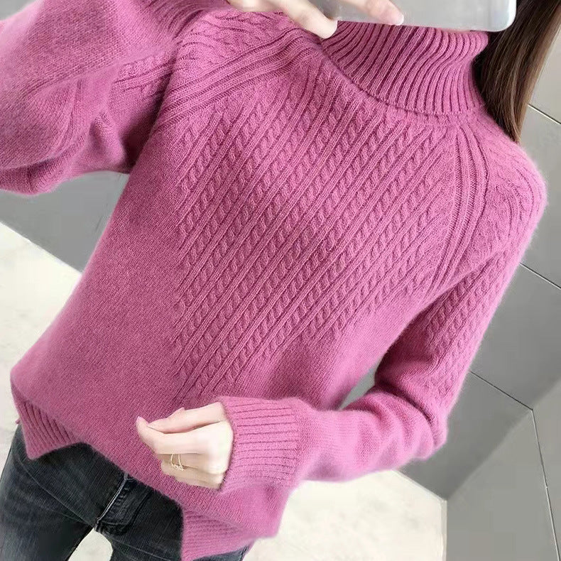 Twist High Collar Bottoming Sweater Women's Loose Solid Color Sweater