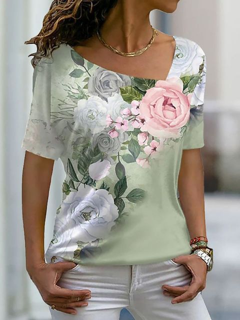 Women's Fashion Asymmetric V-neck T-shirt