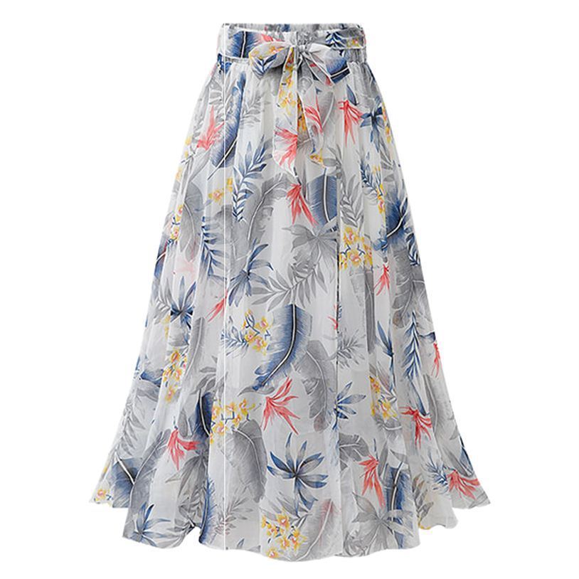 Printed Chiffon Large Skirt Mid-length Floral Bohemian