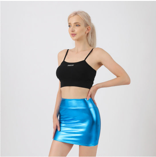 Fashion Matching Performance Clothes PU Bag Buttock Hot Gold Solid Color Short Skirt