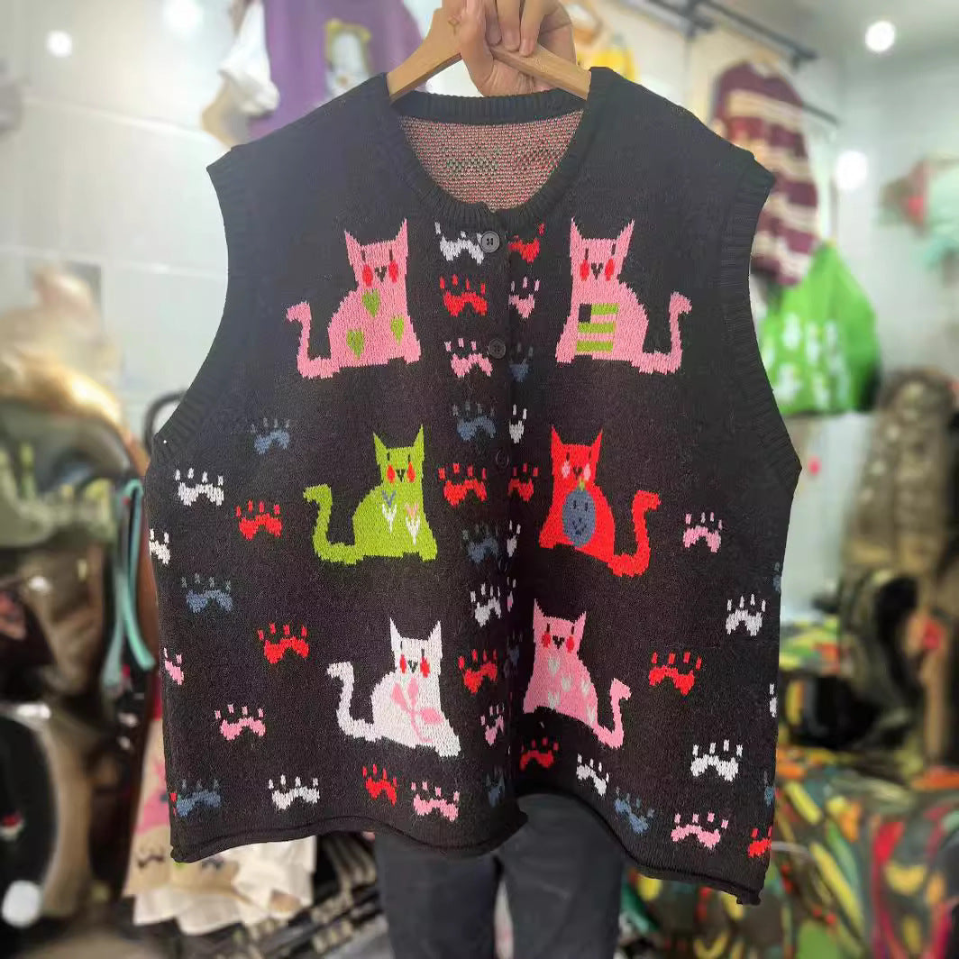 Gentle Sleeveless Cat Knitted Vest For Women