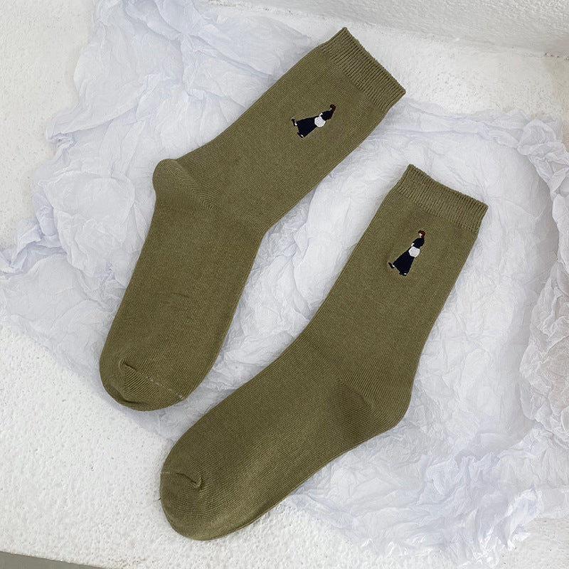 Cartoon Embroidered Double-needle Cotton Socks