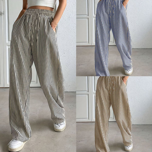 Women's Clothing Striped Casual Trousers Straight-leg Pants