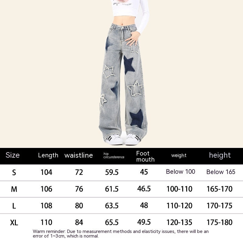 National Fashion XINGX Embroidery Washed Worn Jeans Men And Women Straight-leg Trousers