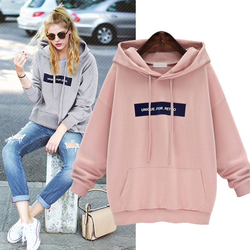 Loose Word Student Hooded Plus Fleece Sweater