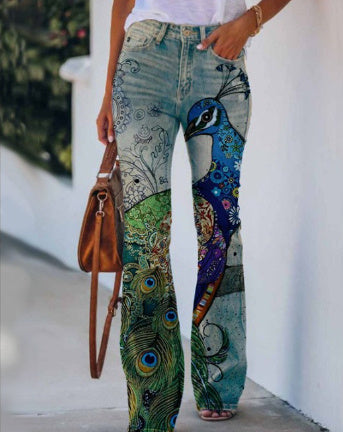 Printed Thin Jeans Large Size Women's Casual Pants