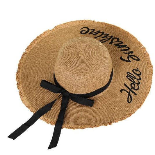 Women Lace Up Large Brim Straw Hat Beach Caps